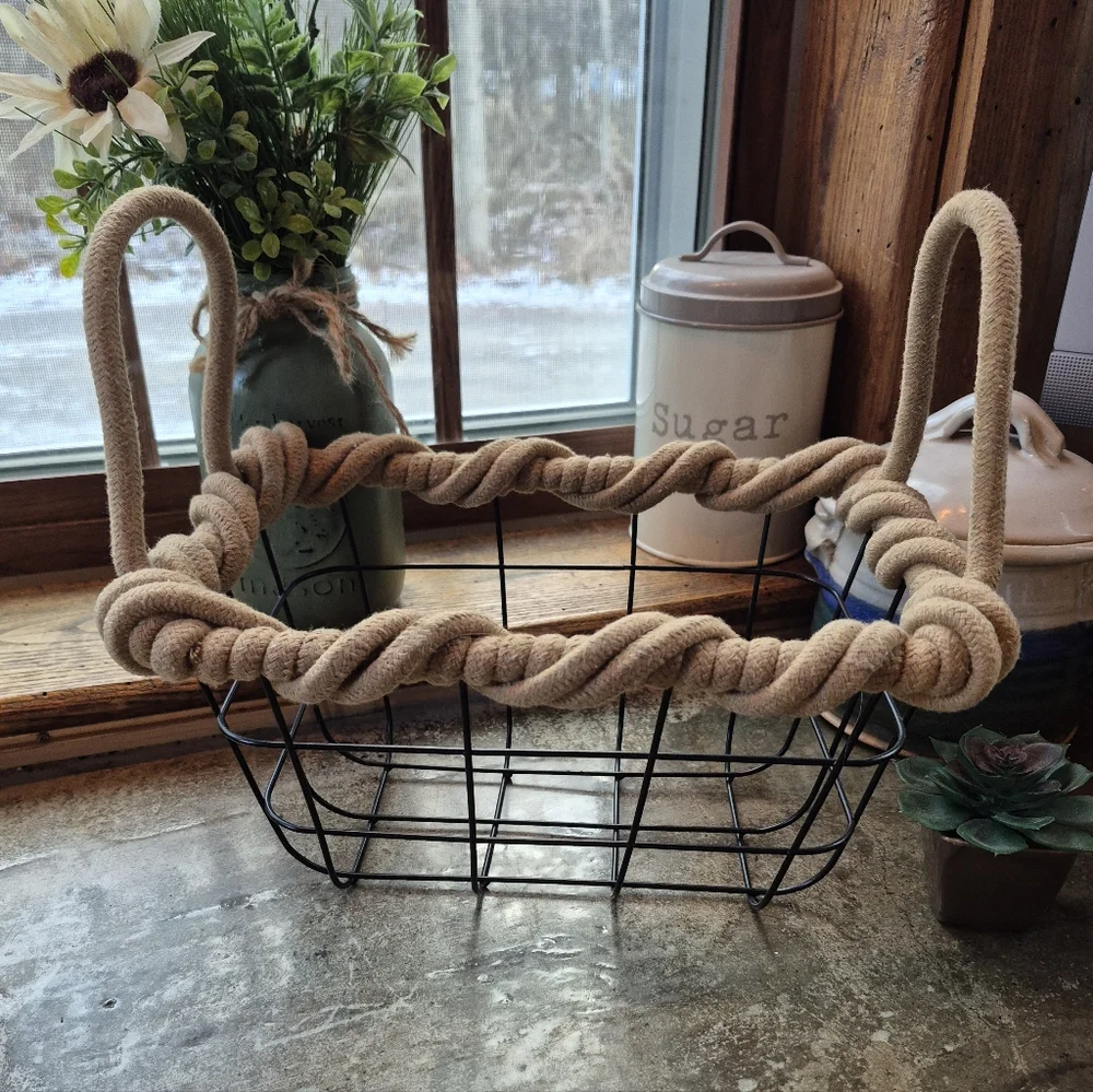 ❤️‍🔥 Metal Rectangle Decor Storage Basket Twisted Rope Handles